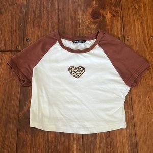 Shein white and brown crop top